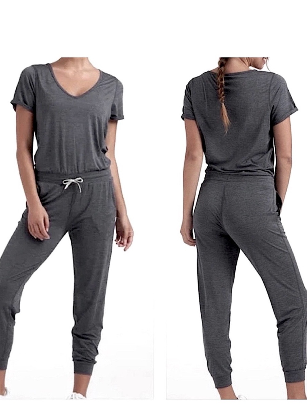 Vuori  all day Charcoal Gray Short-Sleeve Lounge Jumpsuit size small